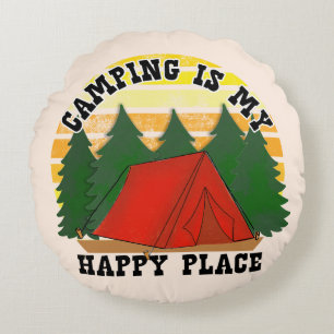 Camping ist mein glücklicher Ort Rundes Kissen