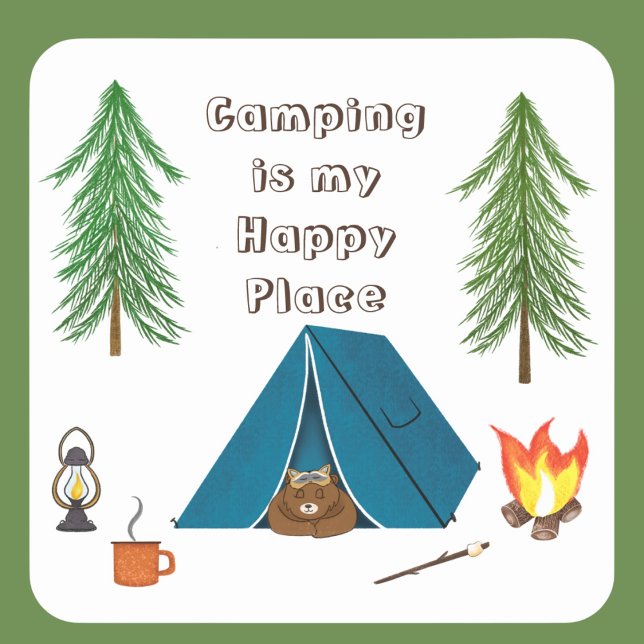 Camping ist mein Happy Place Bear Square Sticker (Von Creator hochgeladen)