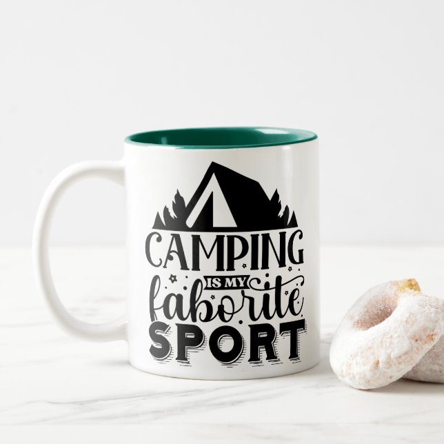 Camping ist mein Lieblingssport Zweifarbige Tasse (Mit Donut)