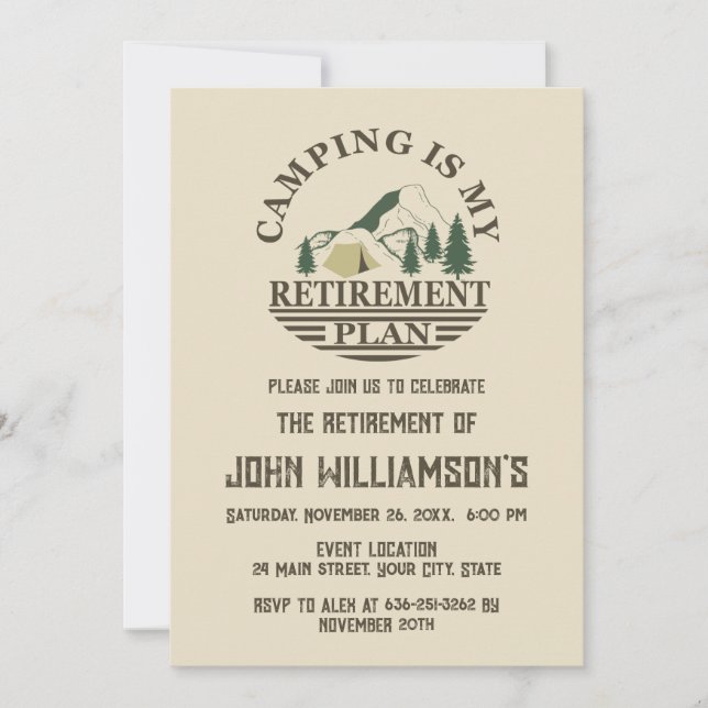 Camping ist mein Rentenplan Rentnerparty Einladung (Vorderseite)