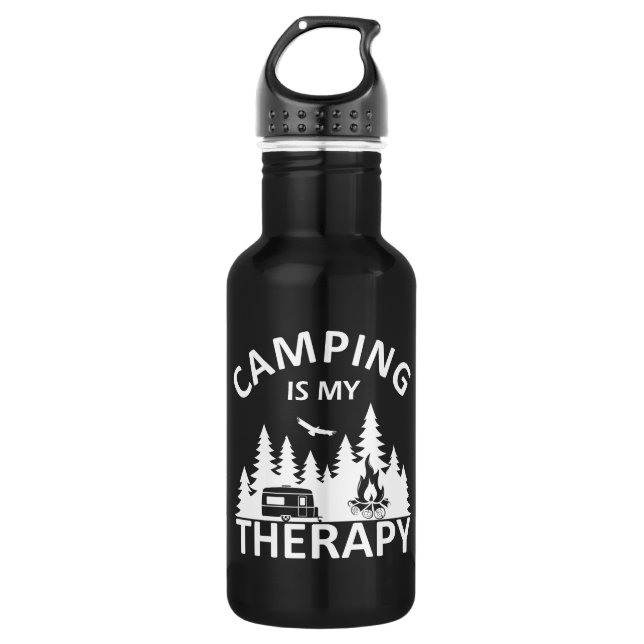 Camping ist mein Therapiewitterungsmotto Edelstahlflasche (Vorderseite)