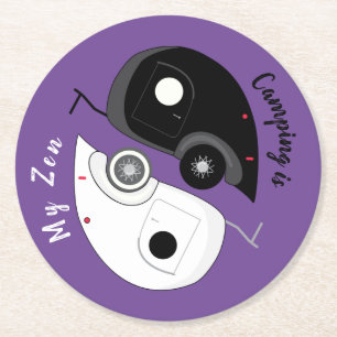 Camping ist mein Zen Yin Yang Teardrop Trailer Runder Pappuntersetzer