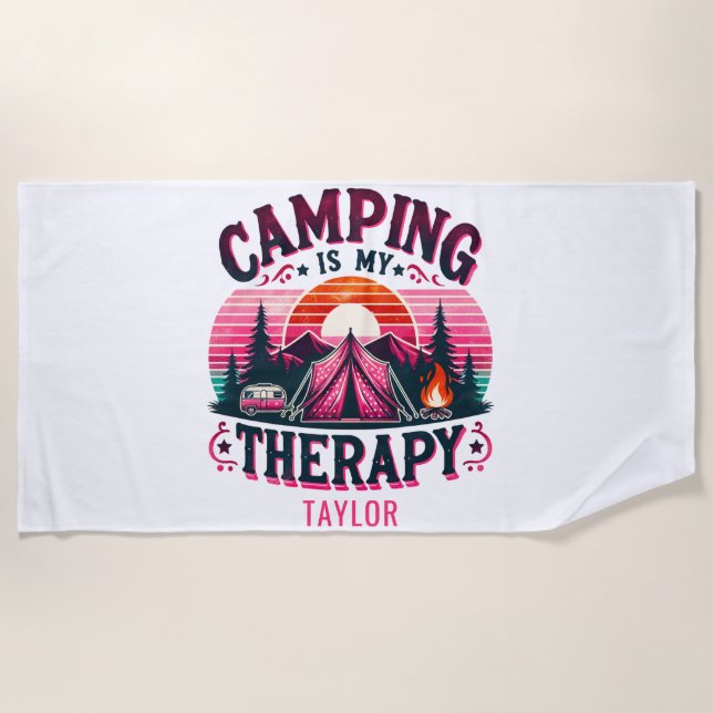Camping ist meine Therapie Strandtuch (Vorderseite)