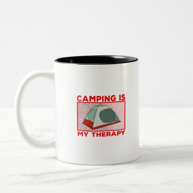 Camping ist Meine Therapie Zweifarbige Tasse (Links)