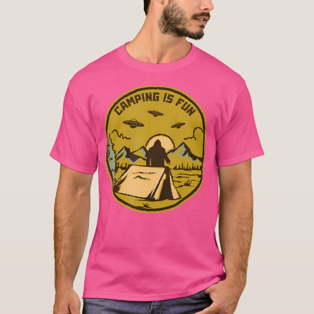 Camping ist Spaß Ufo Bigfoot Funny Camping T-Shirt (Vorderseite)
