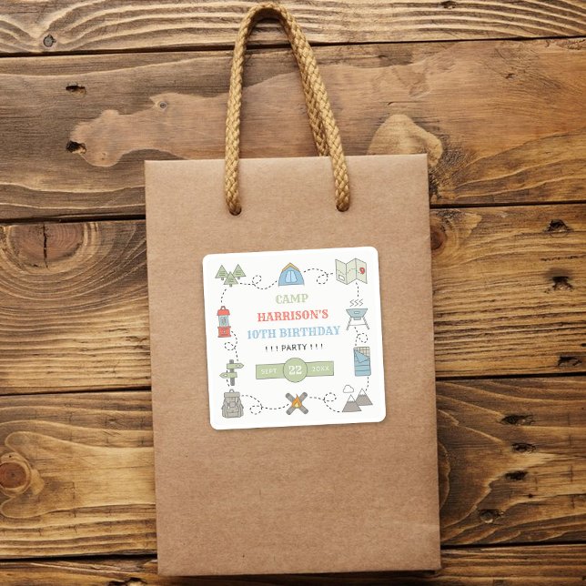 Camping jeder Geburtstagspartei Quadratischer Aufkleber (Von Creator hochgeladen)