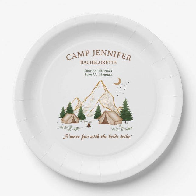 Camping-Junggesellinnen-Wochenend-Abenteuer Pappteller (Vorderseite)