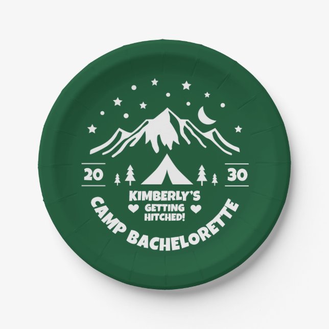 Camping Junggesellinnenabschied Grün Pappteller (Vorderseite)