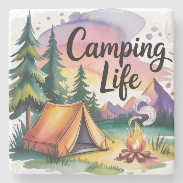 Camping-Leben Steinuntersetzer (Vorderseite)