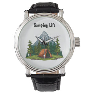 Camping Life mit einem Zelt im Wald Armbanduhr