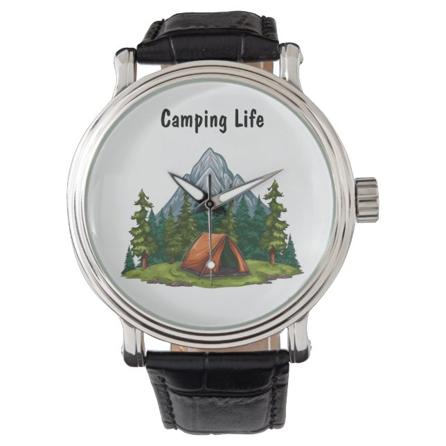 Camping Life mit einem Zelt im Wald Armbanduhr (Vorderseite)