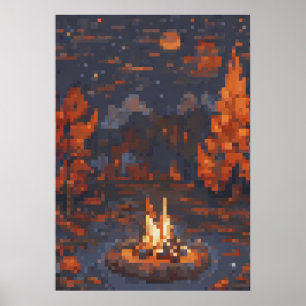Camping Life Pixel Art Feuer Zelt Sterne Outdoor W Poster