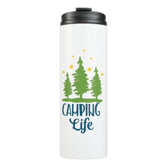 Camping Life Typografie Thermosbecher (Vorderseite)