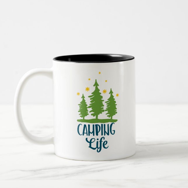 Camping Life Typografie Zweifarbige Tasse (Links)