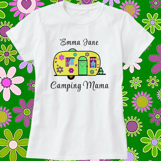 Camping Mama Sweet Camper Trailer mit Name T-Shirt (Von Creator hochgeladen)