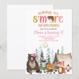 Camping mehr Spaß Mädchen Geburtstag einladen. Einladung