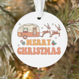 Camping Merry Christmas Reindeer Typography Ornament