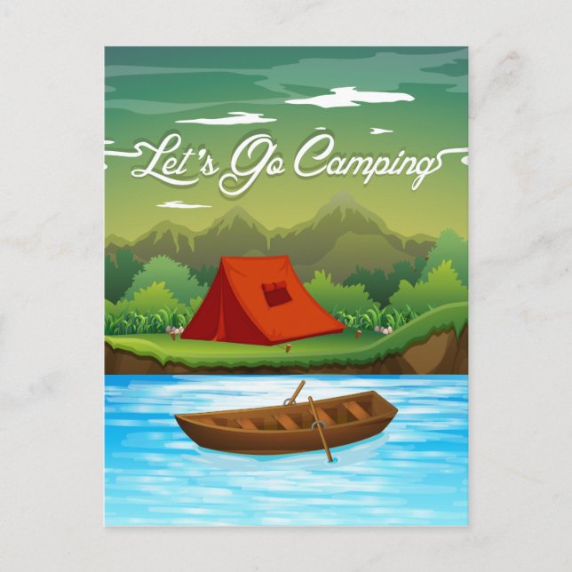 Camping mit Zelt und Schiff Postkarte (Vorderseite)