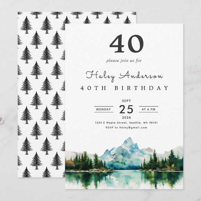 Camping Mountain 40th Birthday Party Invitation (Devant / Derrière)