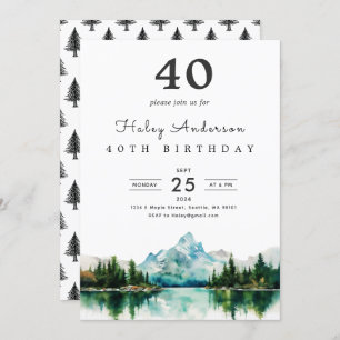 Camping Mountain 40th Birthday Party Invitation