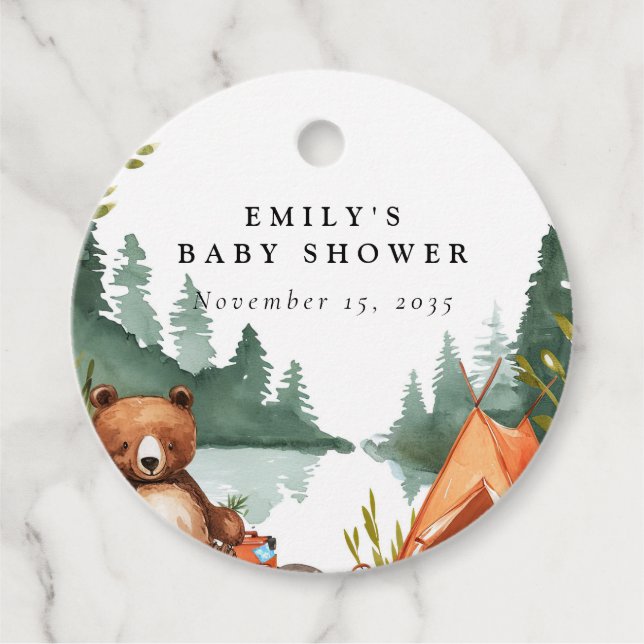 Camping Mountain Rustic Babydusche Geschenkanhänger (Vorderseite)