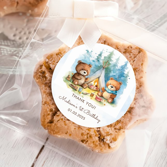 Camping Mountain Rustische Geburtstagsparty Runder Aufkleber (Von Creator hochgeladen)