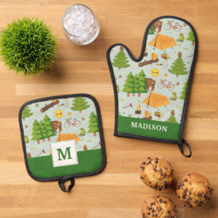 Camping Muster Ofenhandschuh & Topflappen-Set