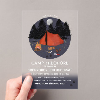 Camping Outdoor Adventure Campfire Geburtstagspart Acryleinladungen