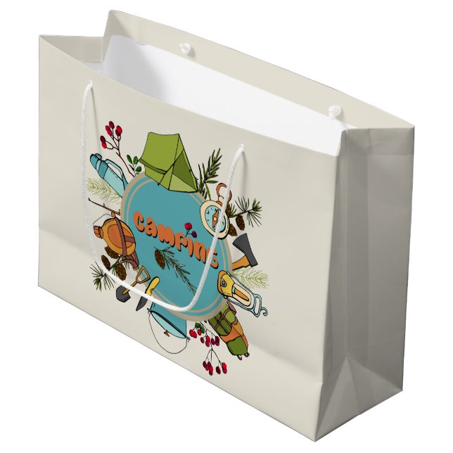 Camping-Party cool hinzufügen Große Geschenktüte (Vorderseite Schrägansicht)