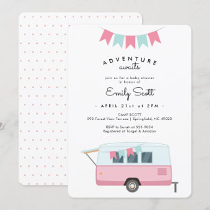 Camping Pink Adventure erwartet Baby Shower Einladung