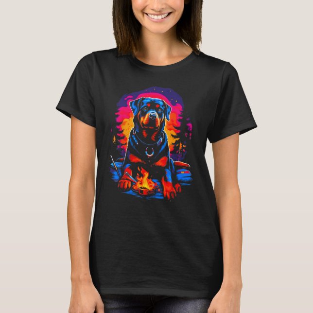 Camping Pop Rottweiler Dog T-Shirt (Vorderseite)