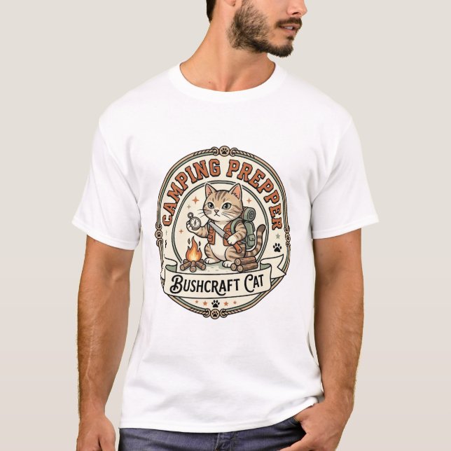 Camping Prepper Bushcraft Katze Camping Prepper Bu T-Shirt (Vorderseite)