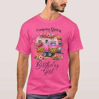 Camping Queen Camp Pink Floral Van Birthd T-Shirt