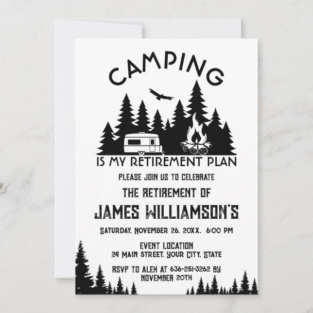 Camping-Ruhestandsfeier Einladung (Vorderseite)