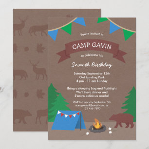 Camping rustique Cute Invitations de fête d'annive