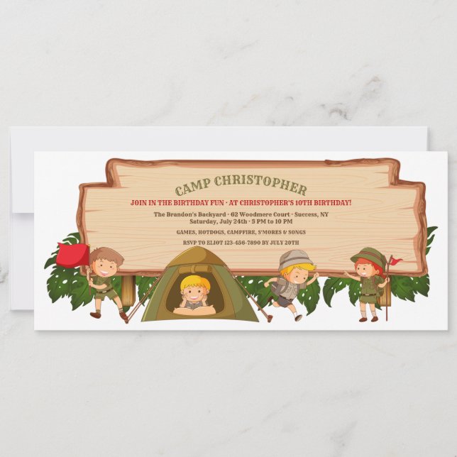 Camping Scouts Anniversaire Fête Invitation (Devant)