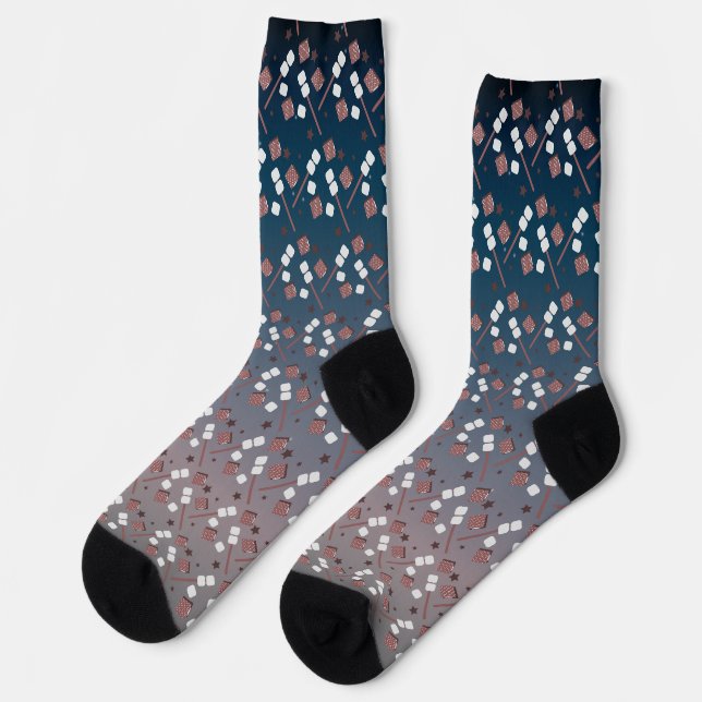 Camping Smores Marshmallows Biscuits Feuer Socken (Linkes Detail)