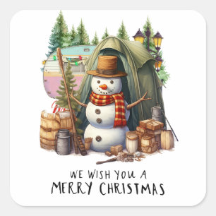 Camping Snowman Weihnachten Gedicht für Camper Quadratischer Aufkleber