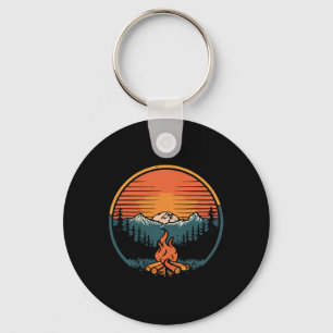Camping-Sonnenuntergang Lagerfeuer Retro-Camping C Schlüsselanhänger