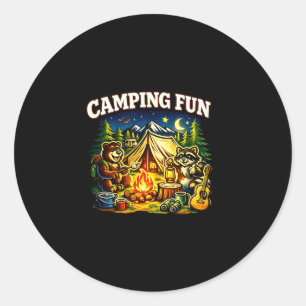 Camping-Spaß-Abenteuer-lustiges-Lagerfeuer-im-Frei Runder Aufkleber