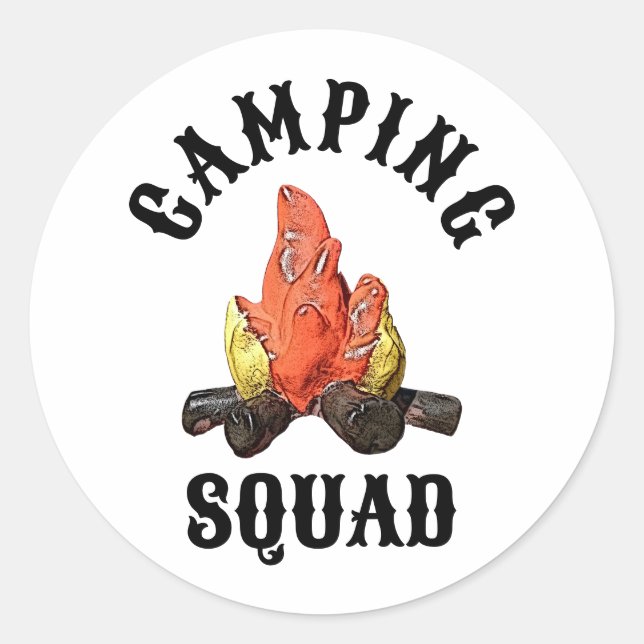 Camping Squad Custom Text Campfire Runder Aufkleber (Vorderseite)