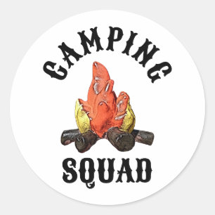Camping Squad Custom Text Campfire Runder Aufkleber