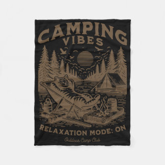 Camping Stimmung Lustige Katze Lagerfeuer Outdoor Fleecedecke