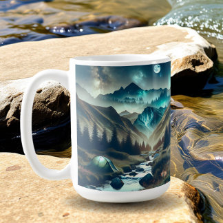 Camping Szene mit Bergen und Zelt Kaffeetasse