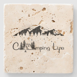 Camping-Szene  Steinuntersetzer