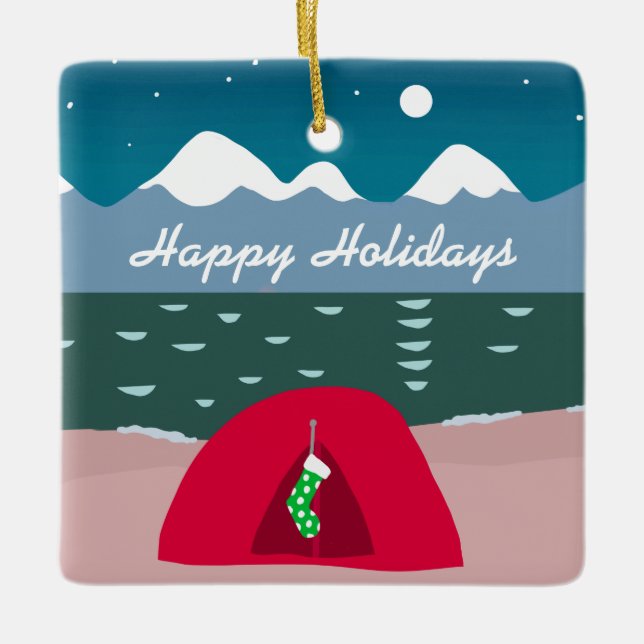 Camping Tent at Christmas Keramikornament (Vorderseite)