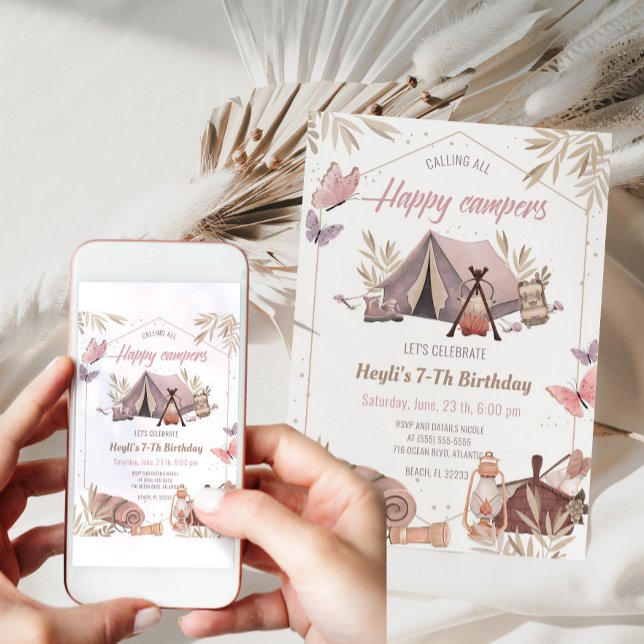 Camping Tent Bonfire Girl Geburtstagseinladung Einladung (Von Creator hochgeladen)