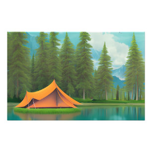Camping Themed Art Zelt am See im Wald Fotodruck