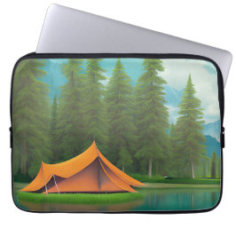 Camping Themed Art | Zelt am See im Wald Laptopschutzhülle