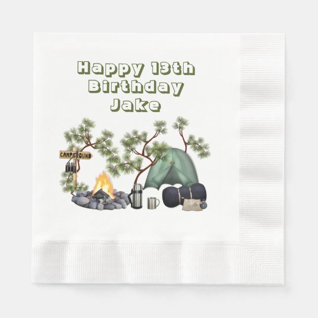 Camping Themed Happy Geburtstag Personalisiert Serviette (Vorderseite)